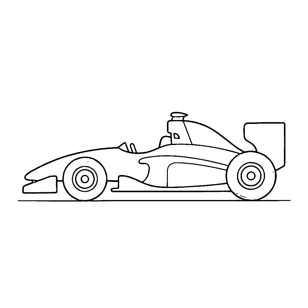 Race Car coloring page: F1 Side Profile, outline to print