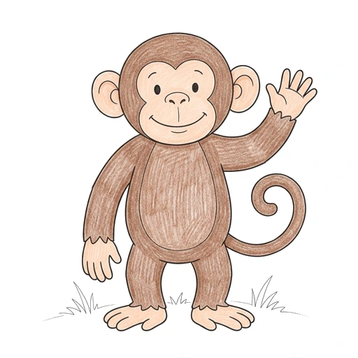 Monkey coloring page: Monkey Waving, colored example