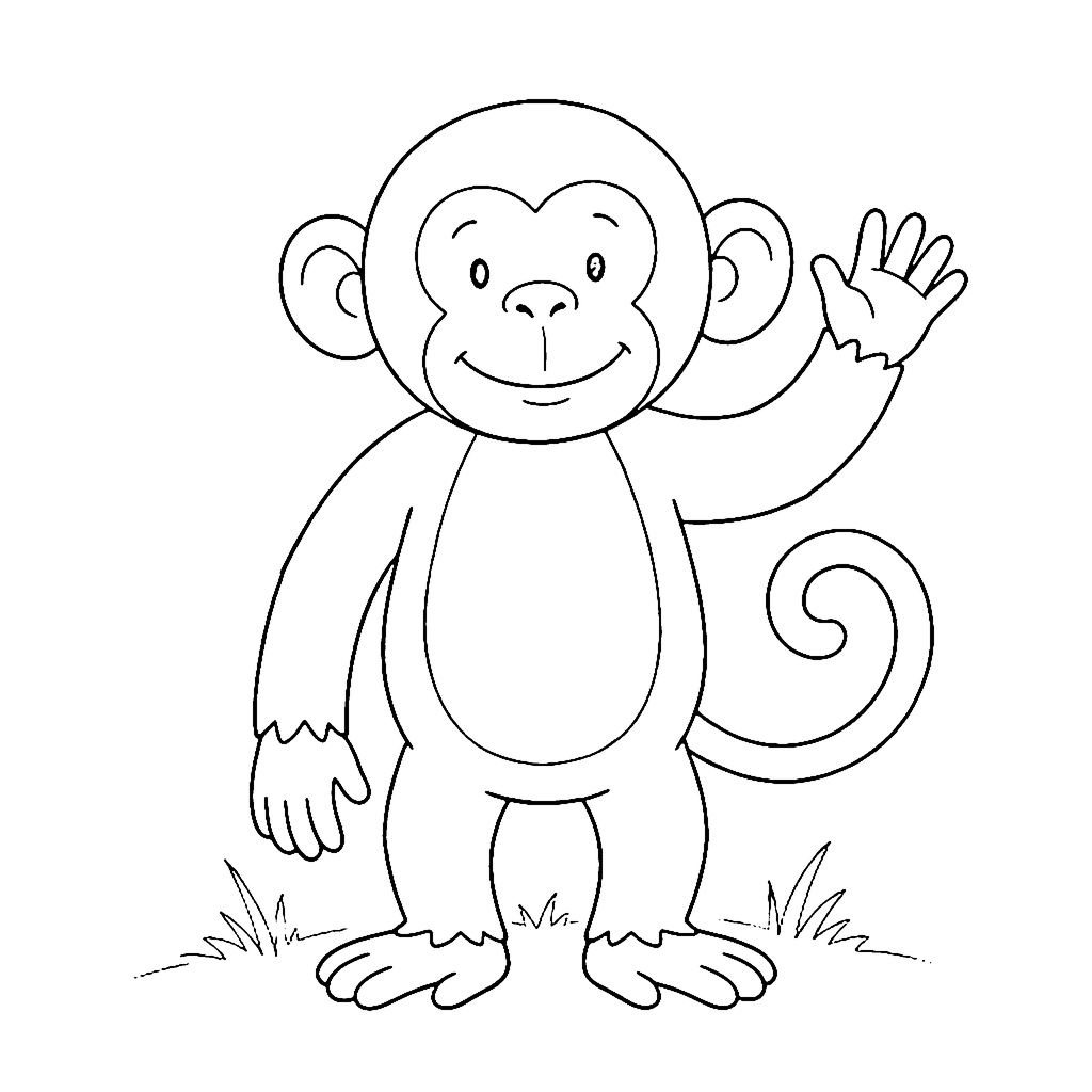Monkey coloring page: Monkey Waving, outline to print