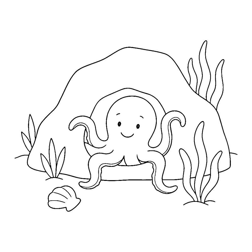 Octopus Rocky Den coloring page outline