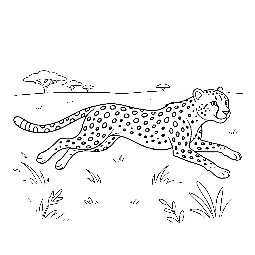 Cheetah Meadow Sprint coloring page outline