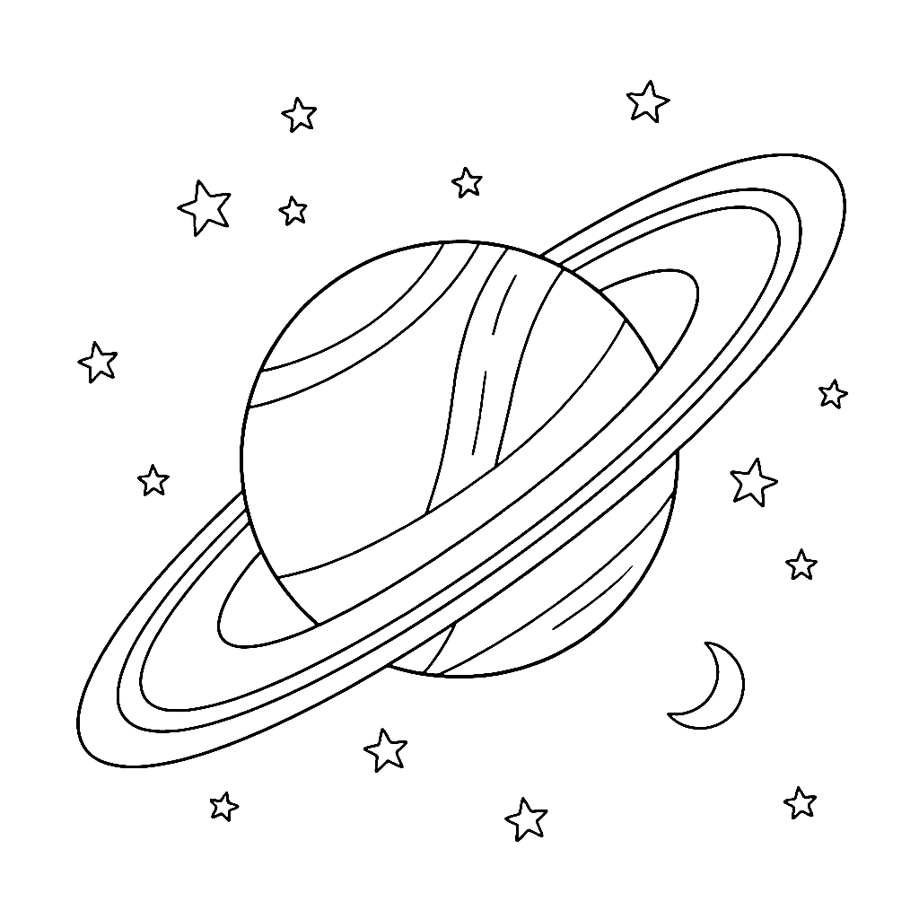 Saturn Rings View coloring page outline