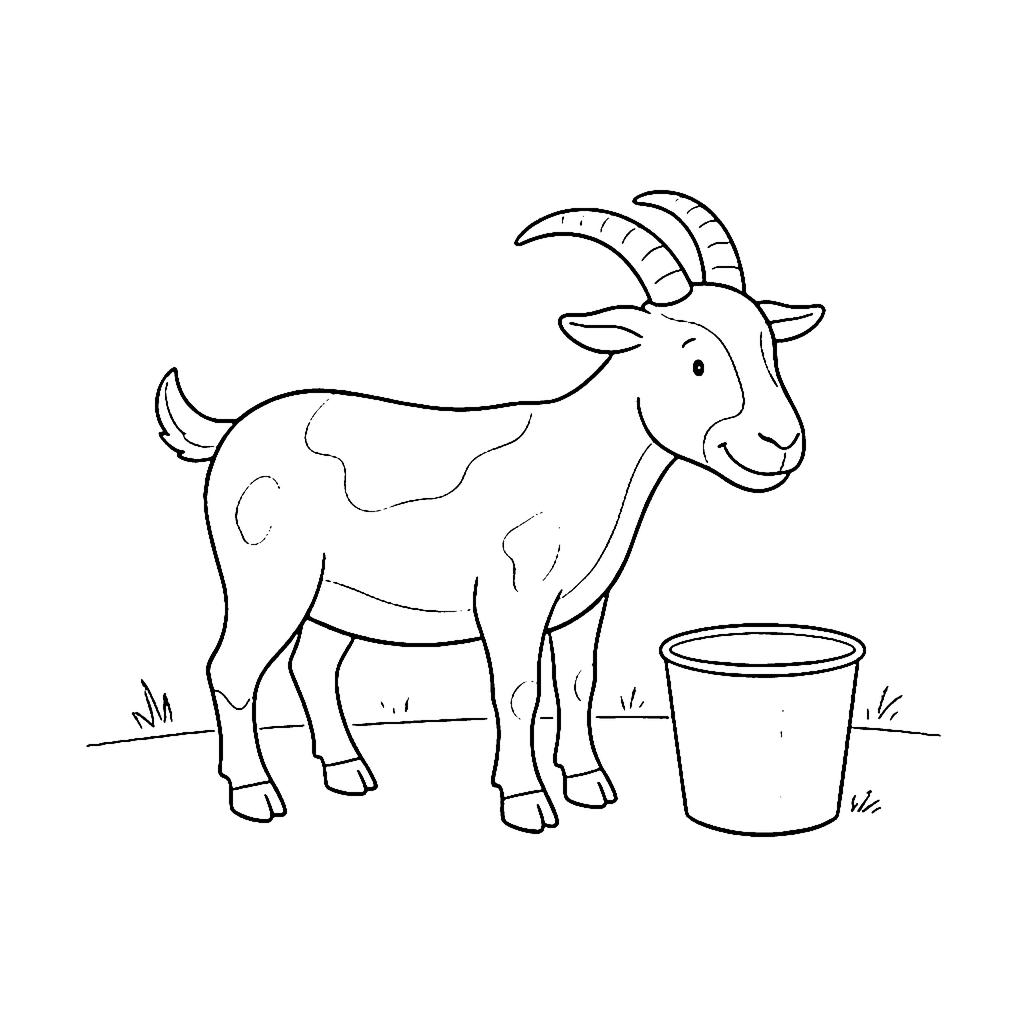 Goat coloring page: Goat Beside Pail, outline to print