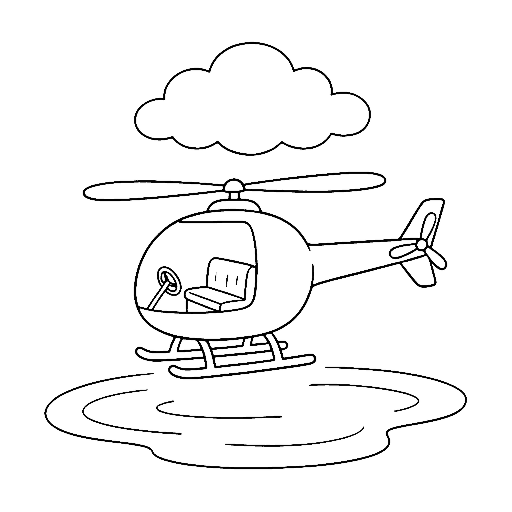 Helicopter coloring page: Helicopter Over Pond, outline to print