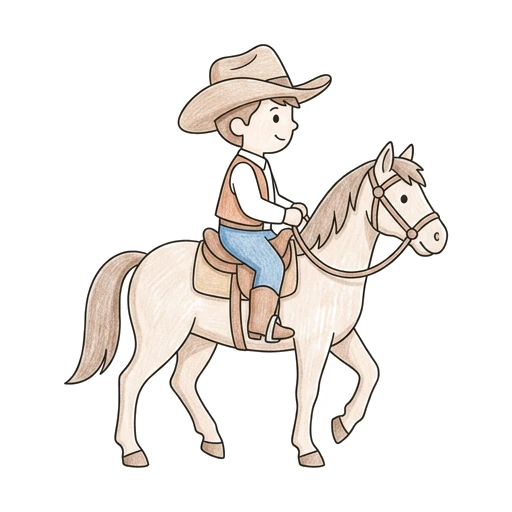Cowboy coloring page: Cowboy On Horse, colored example