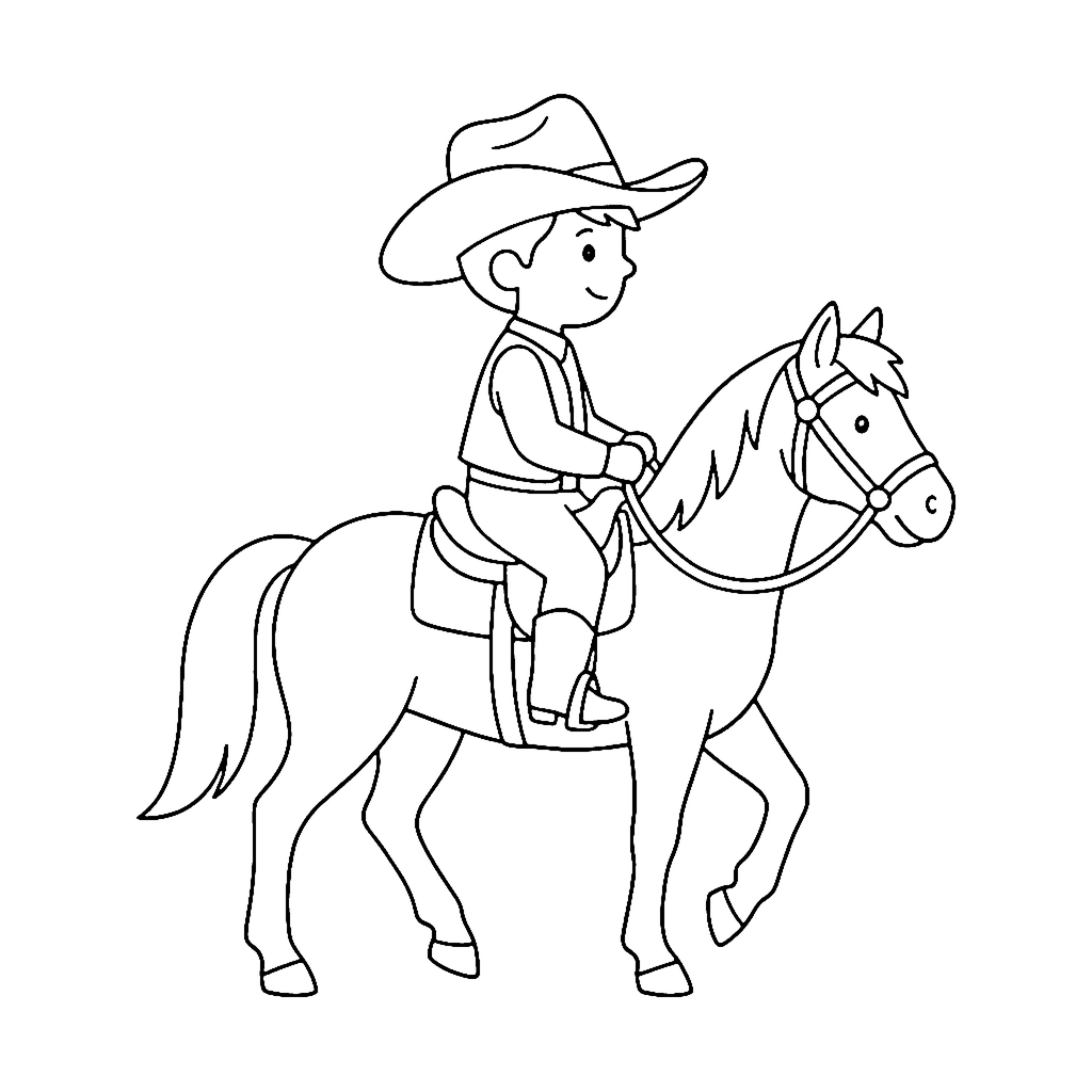 Cowboy coloring page: Cowboy On Horse, outline to print