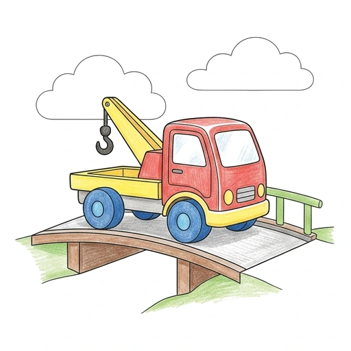 Tow Truck coloring page: Tow Truck Bridge, colored example