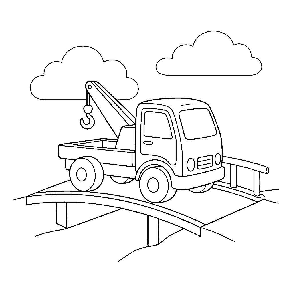 Tow Truck coloring page: Tow Truck Bridge, outline to print