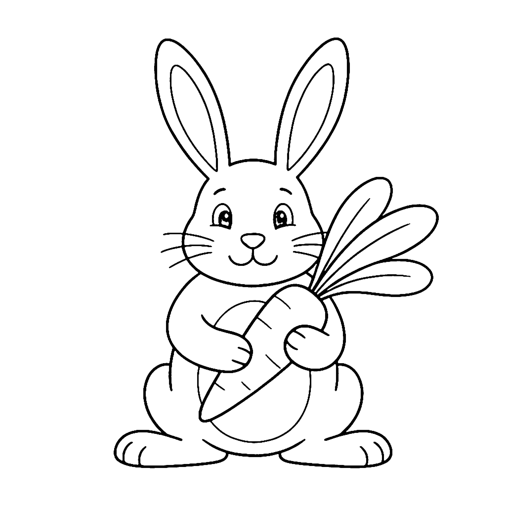 Rabbit coloring page: Rabbit With Carrot, outline to print