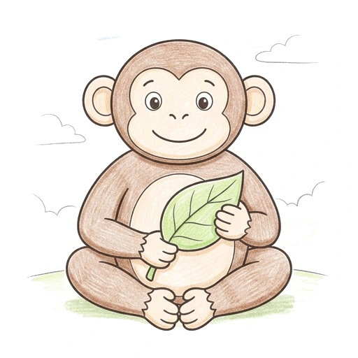 Monkey coloring page: Monkey Leaf Snack, colored example