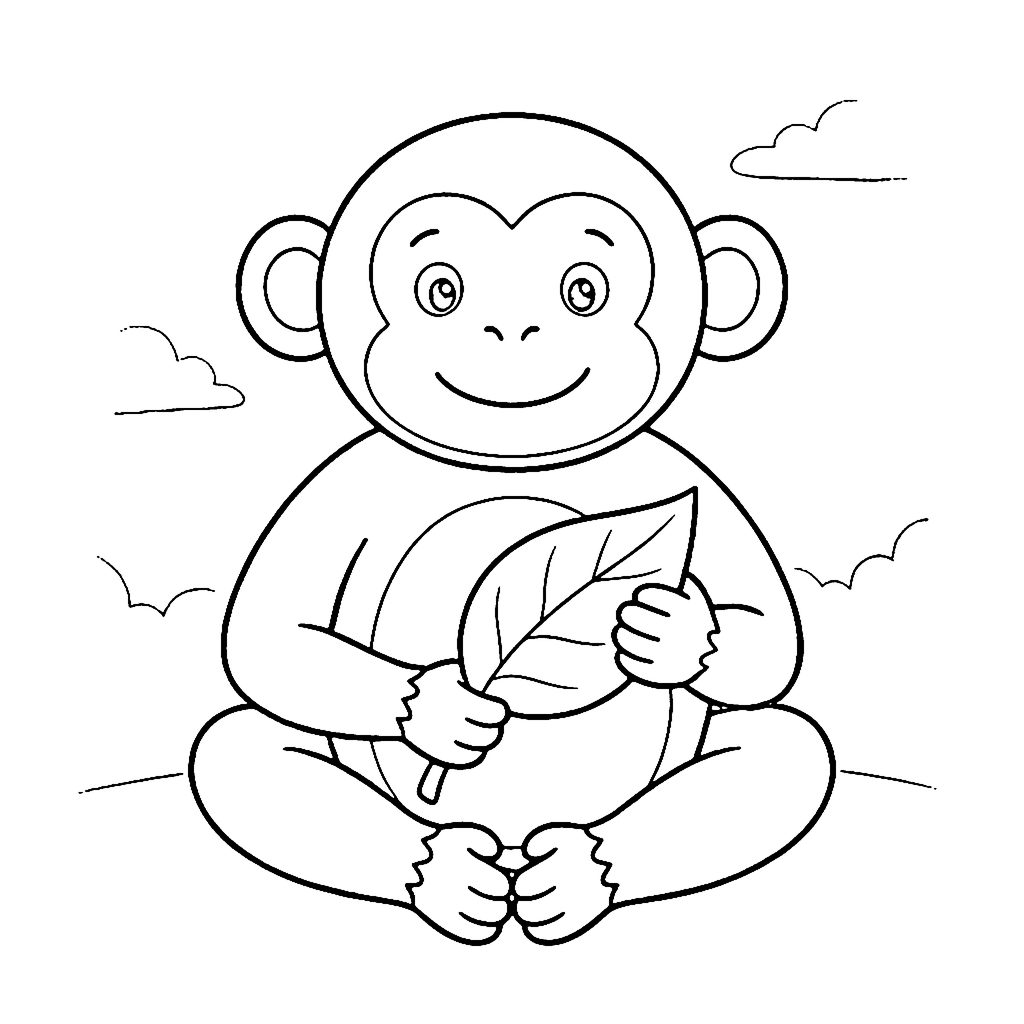 Monkey coloring page: Monkey Leaf Snack, outline to print