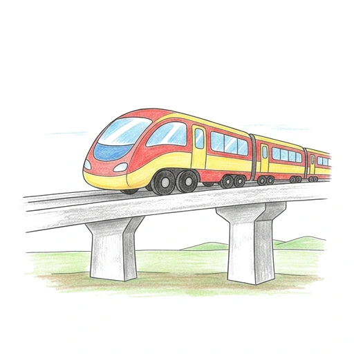 Train coloring page: Train Crossing Bridge, colored example