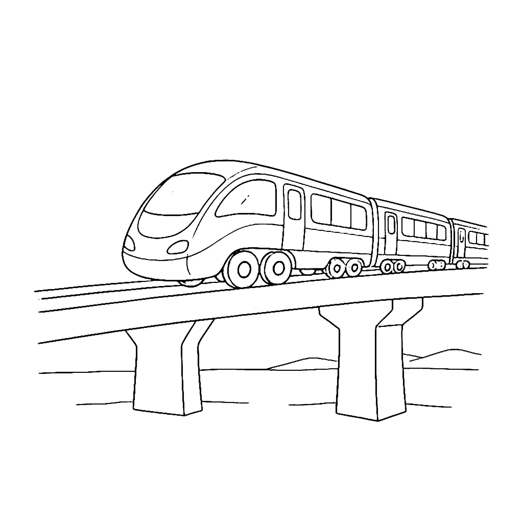 Train coloring page: Train Crossing Bridge, outline to print