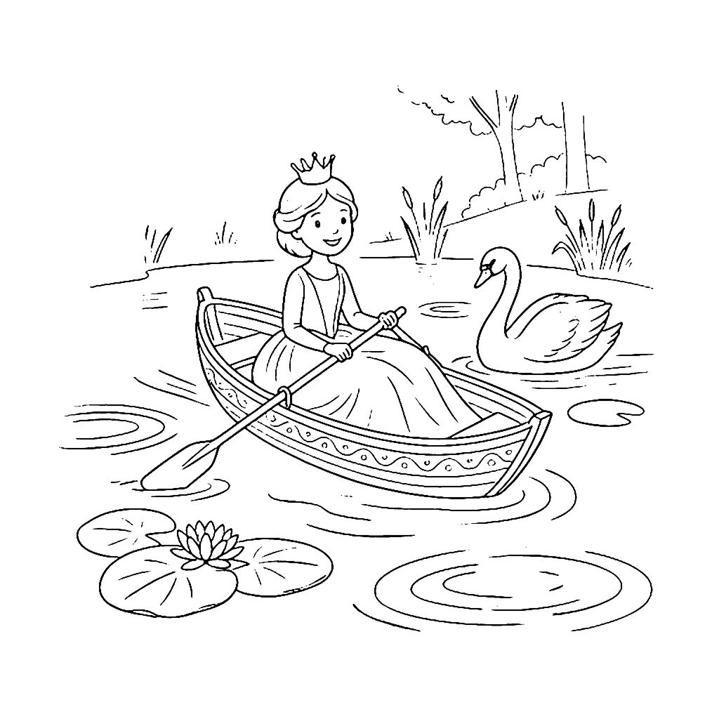 Princess Swan Boat coloring page outline