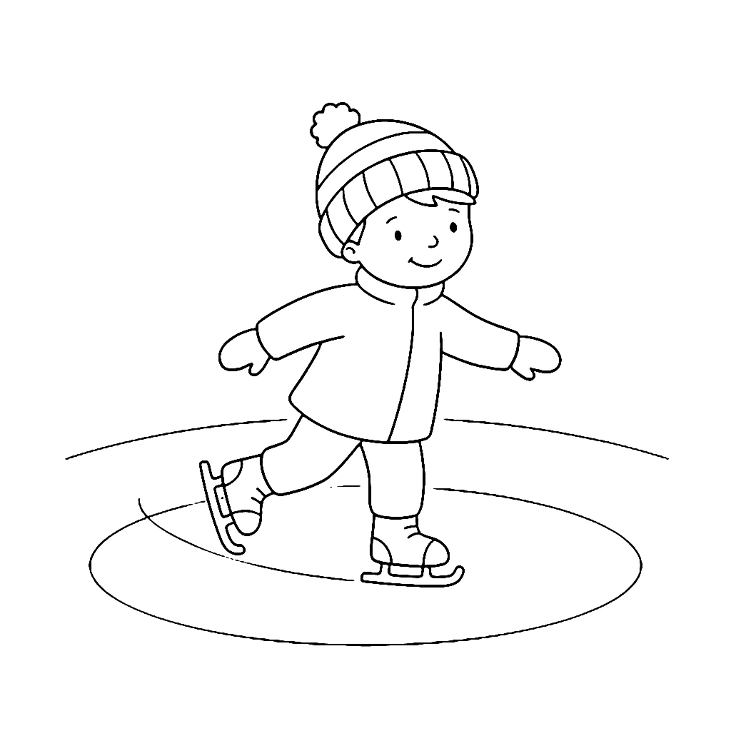 Ice Skating coloring page: Child Skating Forward, outline to print