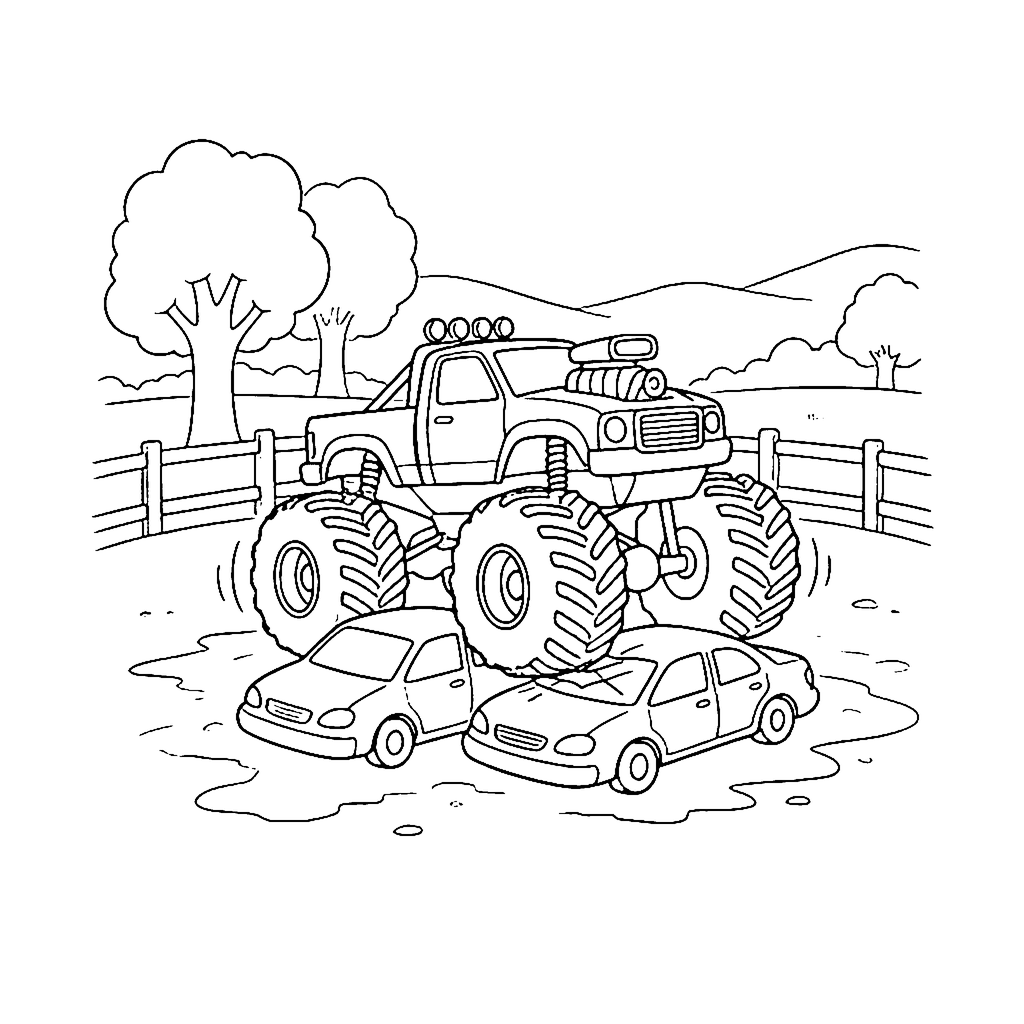 Monster Truck Car Crush coloring page outline