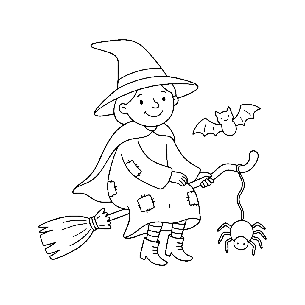 Witch coloring page: Witch Broom Wave, outline to print
