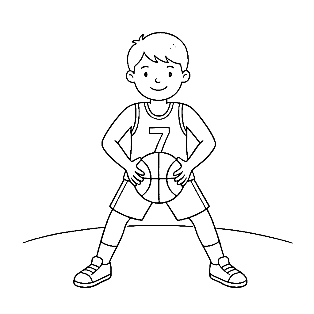 Basketball Player coloring page: Basketball Ready Stance, outline to print
