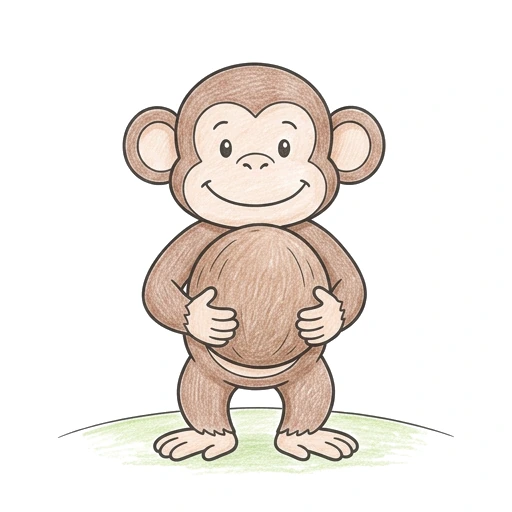 Monkey coloring page: Monkey Coconut Hold, colored example