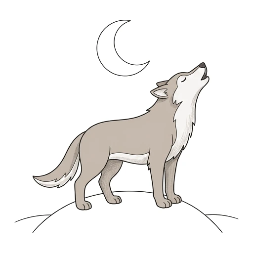 Wolf coloring page: Wolf Howling, colored example