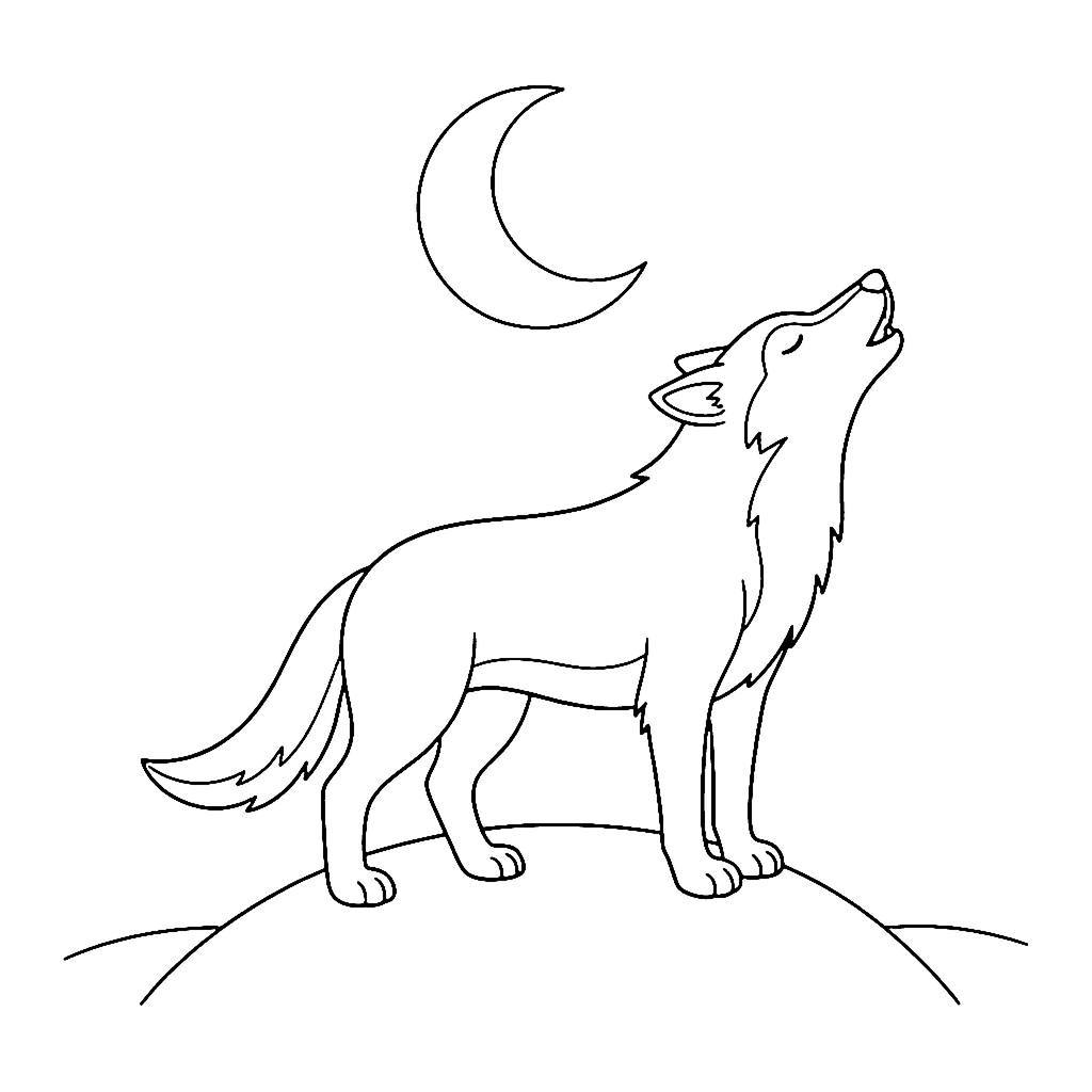 Wolf coloring page: Wolf Howling, outline to print