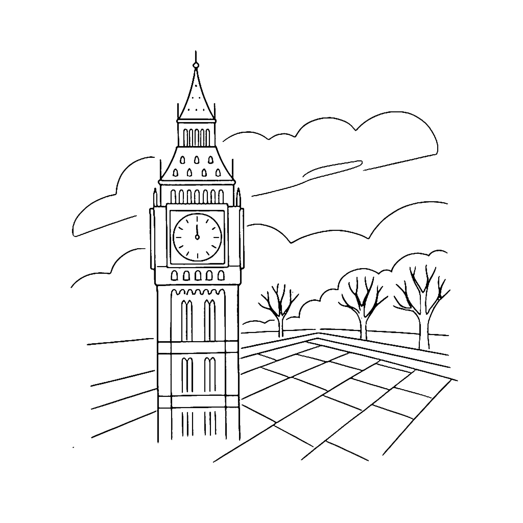 Big Ben Square coloring page outline