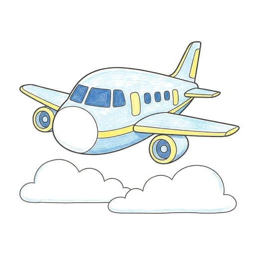 Airplane coloring page: Plane Above Clouds, colored example