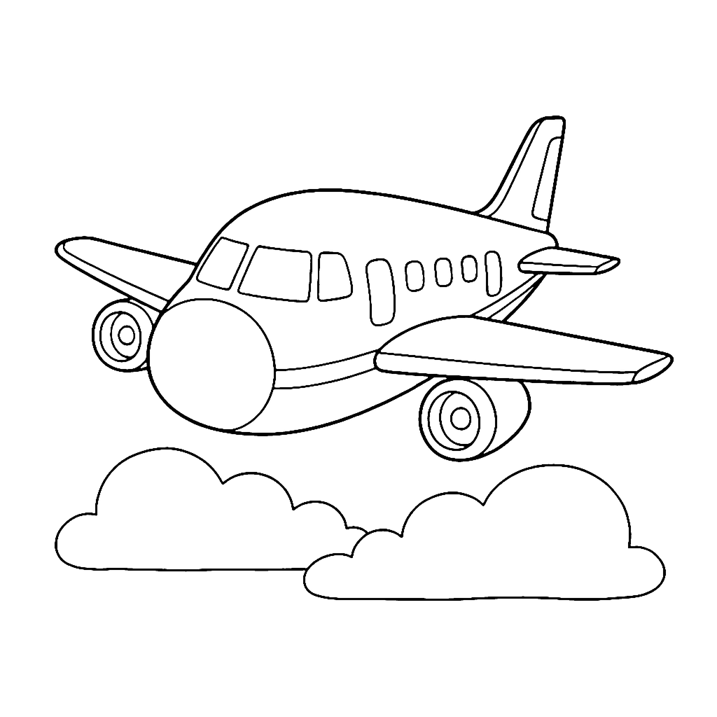 Airplane coloring page: Plane Above Clouds, outline to print