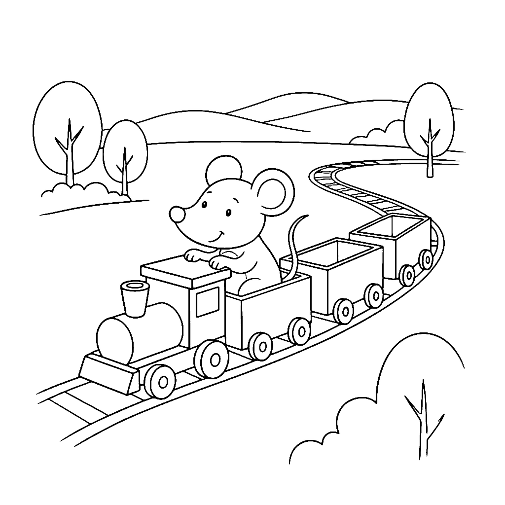Toy Train coloring page: Mouse Toy Train, outline to print