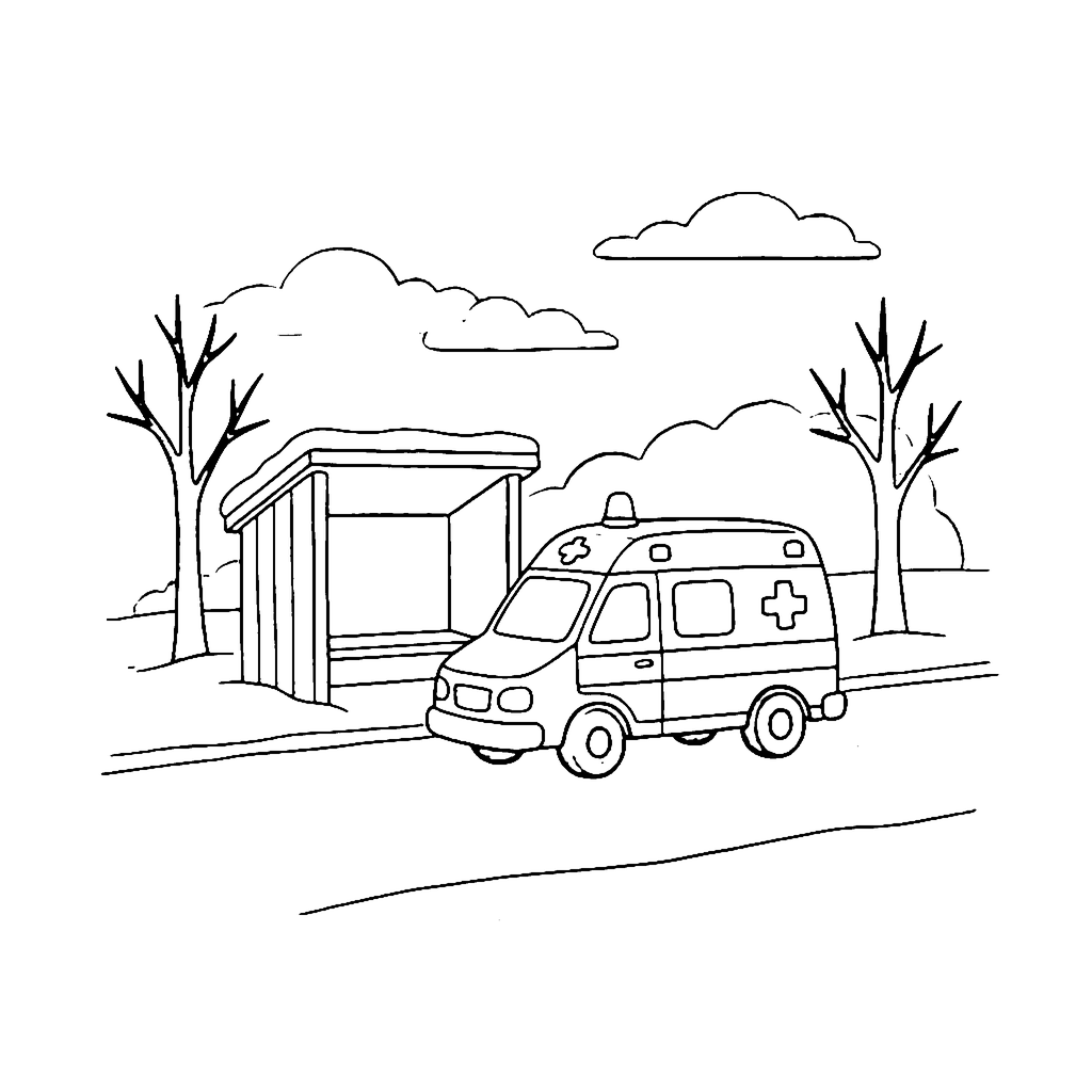 Ambulance Snowy Stop coloring page outline