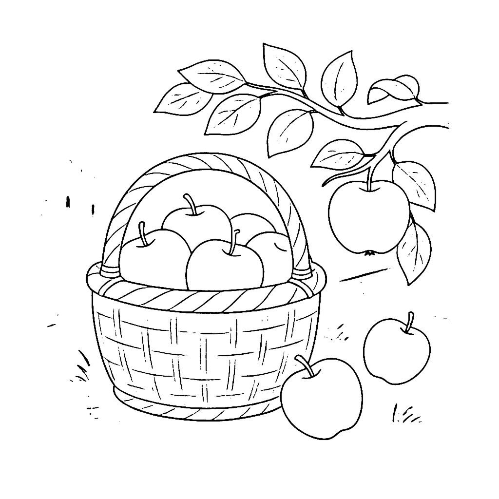 Apple Orchard Basket coloring page outline