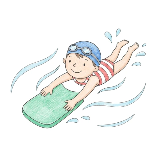 Swimmer coloring page: Kickboard Swimmer, colored example