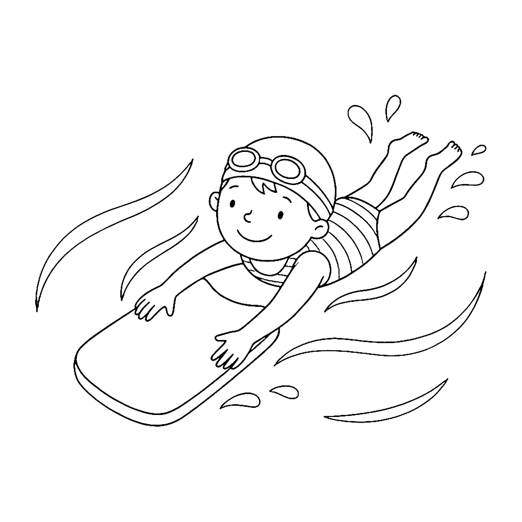 Swimmer coloring page: Kickboard Swimmer, outline to print