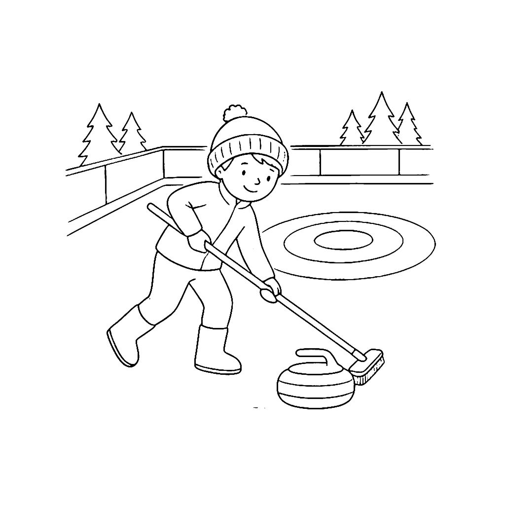 Curling Stone Sweep coloring page outline
