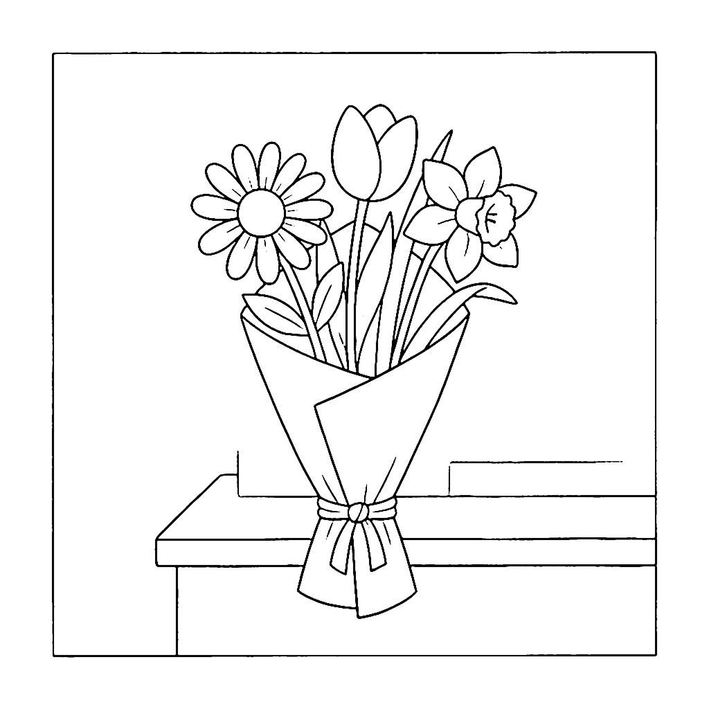 Flower Bouquet coloring page: Flower Shop Bouquet, outline to print