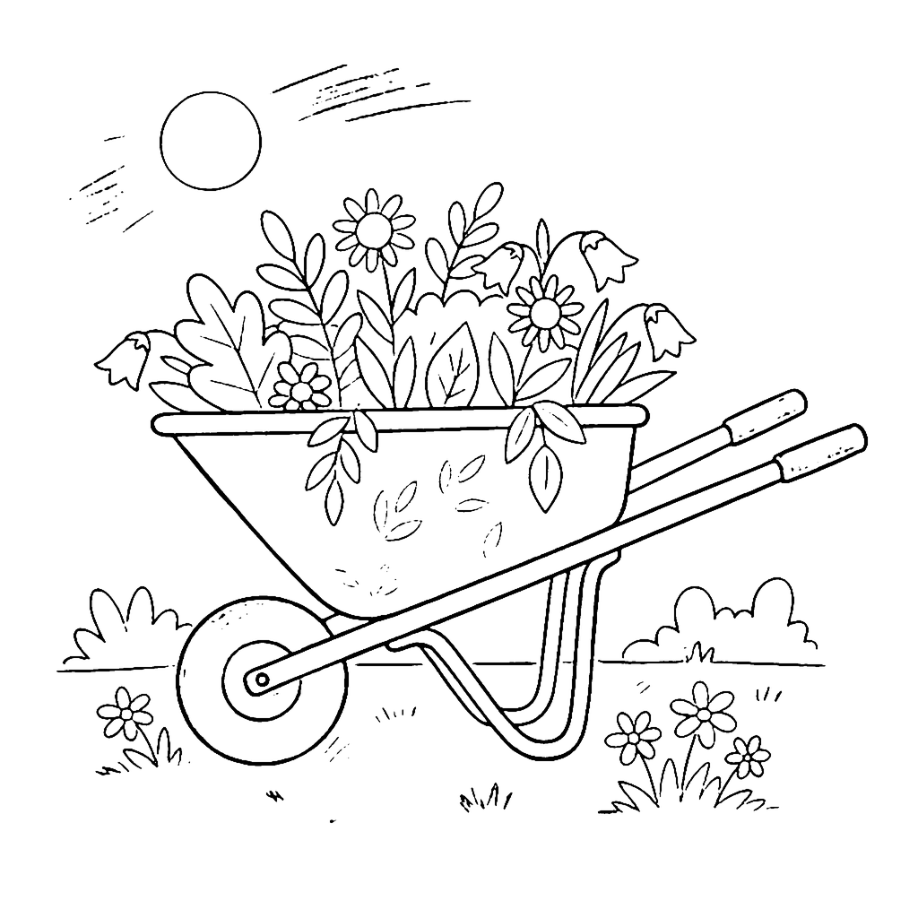 Garden Wheelbarrow coloring page outline