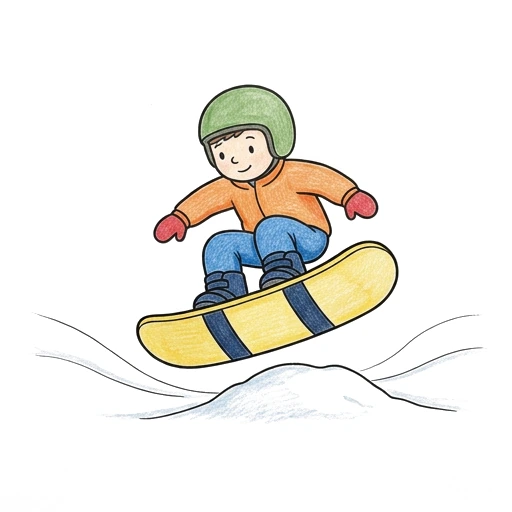 Snowboarder coloring page: Snowboarder Small Jump, colored example