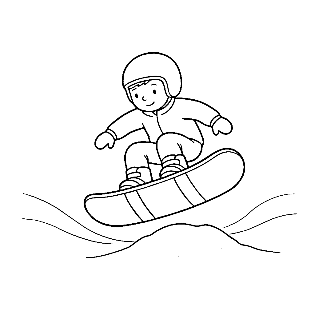 Snowboarder coloring page: Snowboarder Small Jump, outline to print