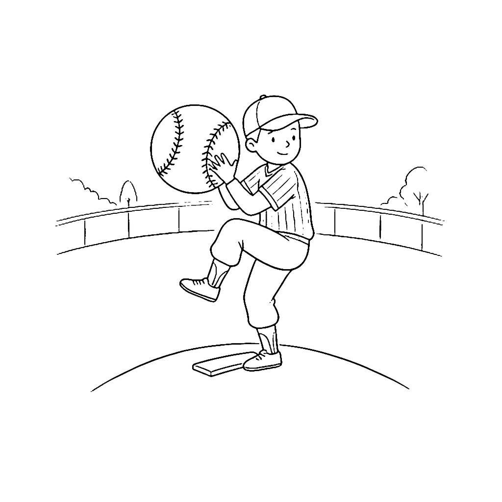 Baseball Pitcher Windup coloring page outline