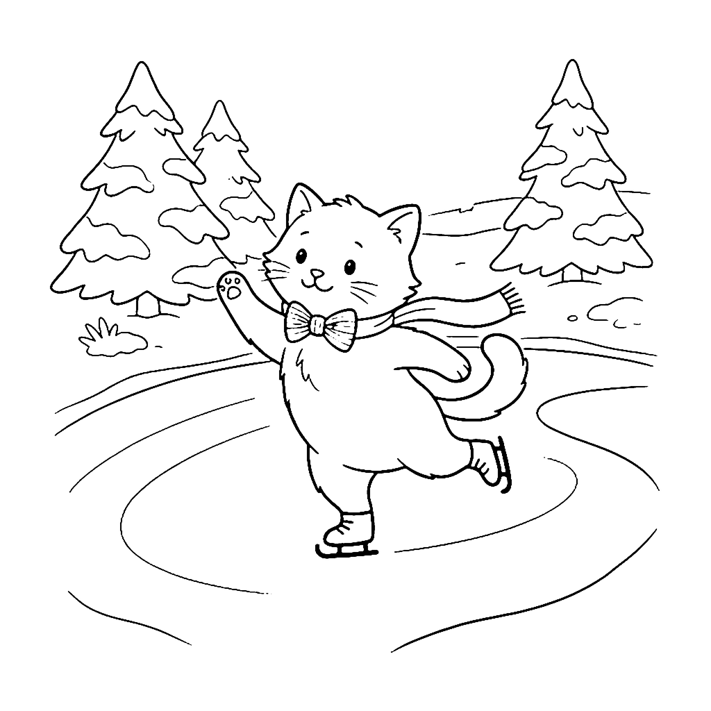 Kitten Ice Skate coloring page outline