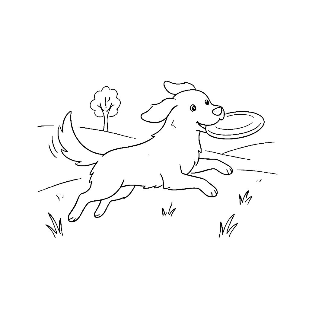 Golden Retriever Frisbee coloring page outline