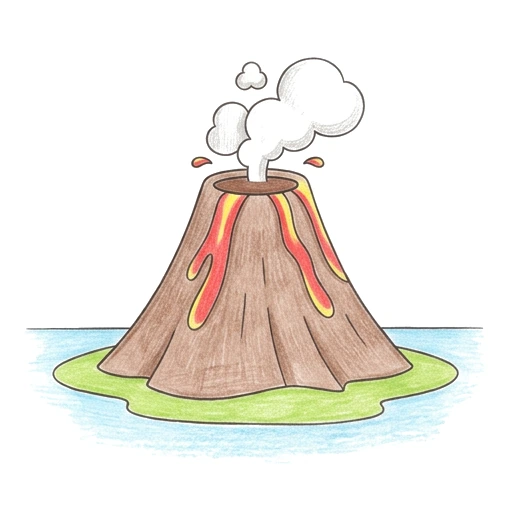 Volcano coloring page: Gentle Volcano Eruption, colored example