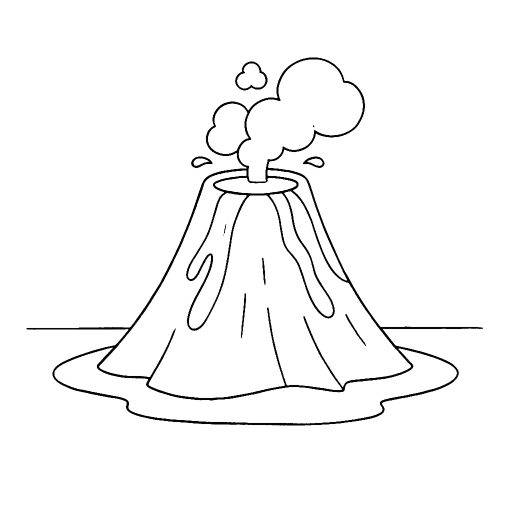 Volcano coloring page: Gentle Volcano Eruption, outline to print