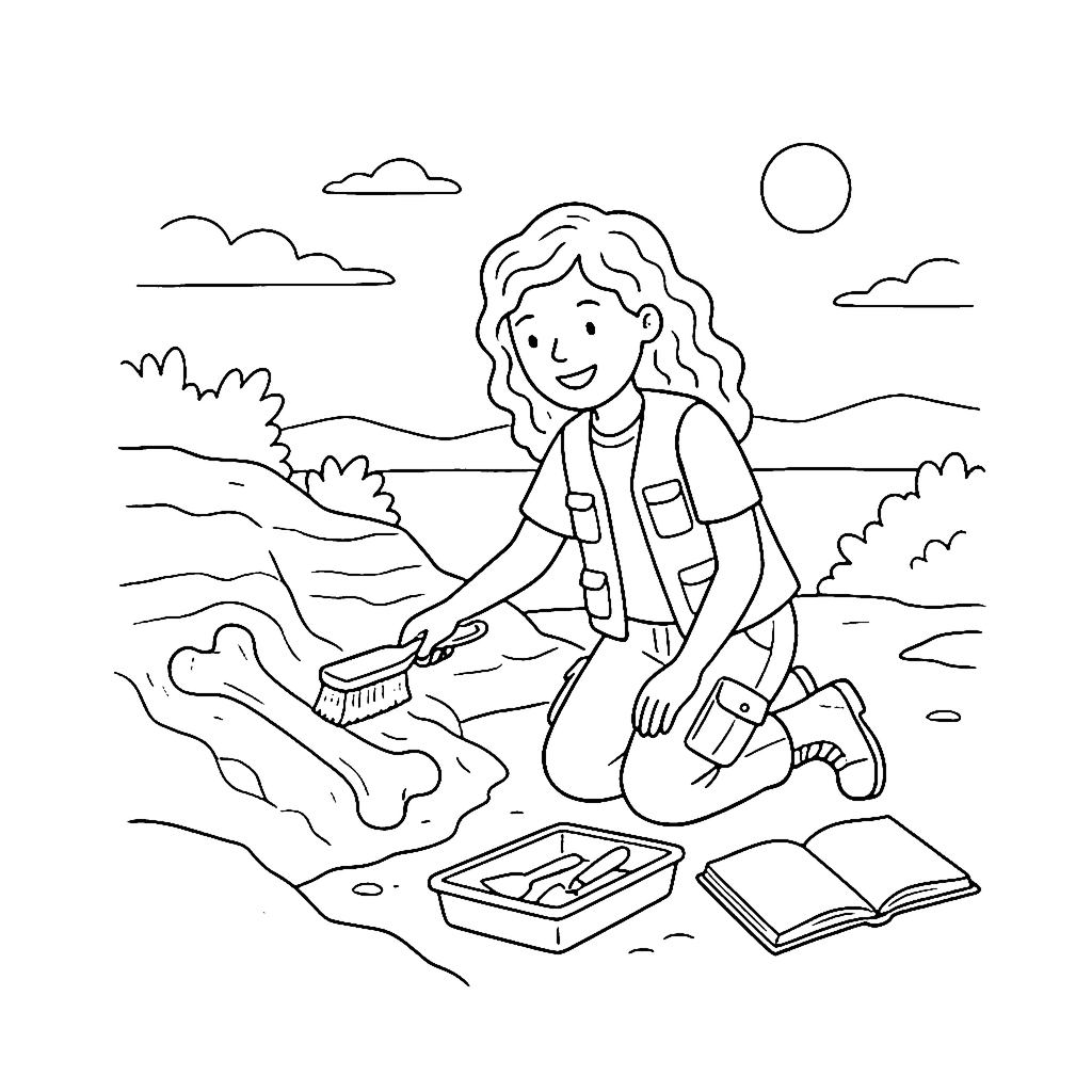 Fossil Dig Scientist coloring page outline