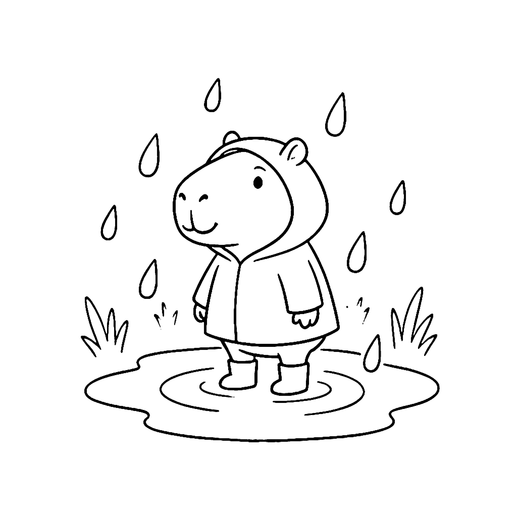 Capybara Raincoat coloring page outline