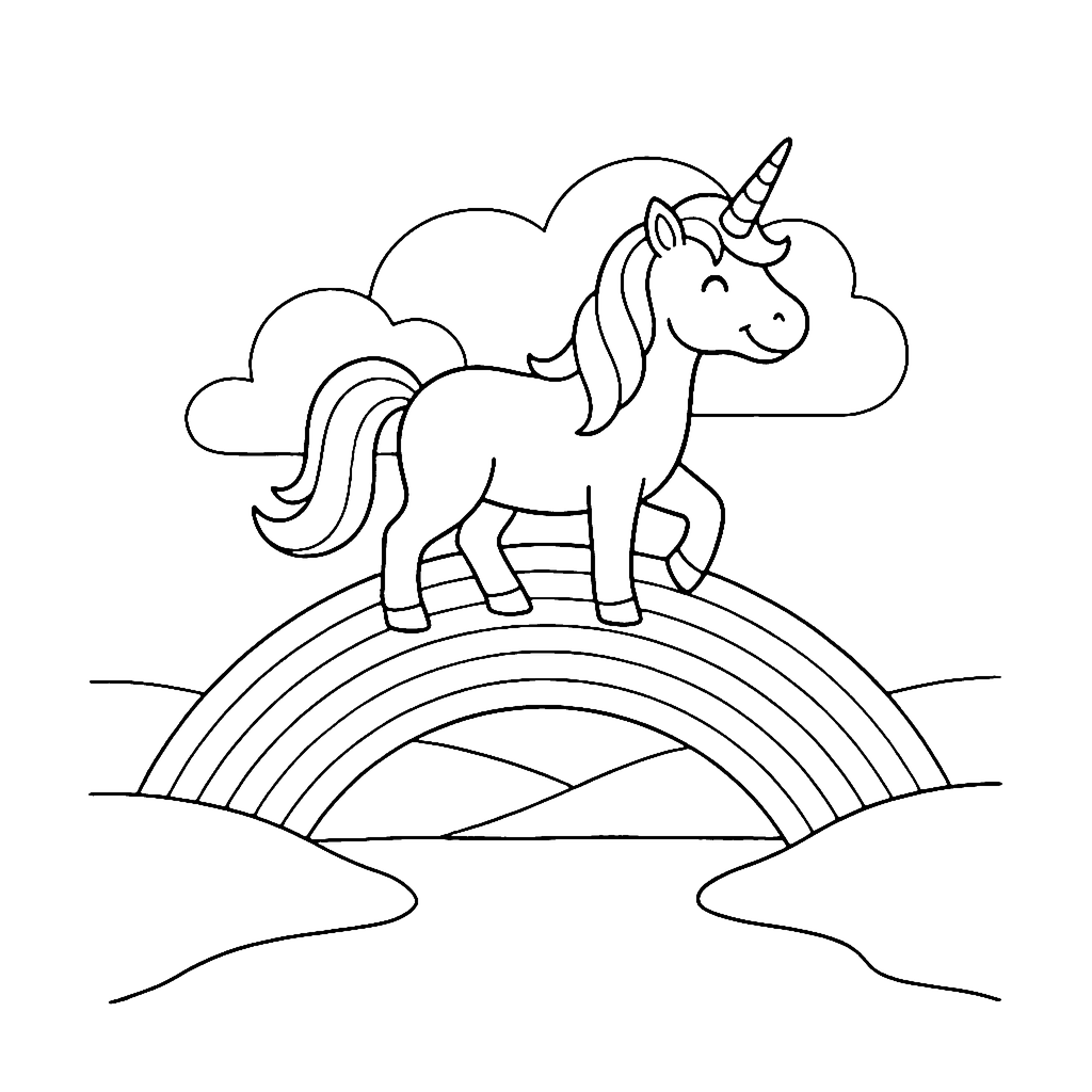 Unicorn Rainbow Bridge coloring page outline