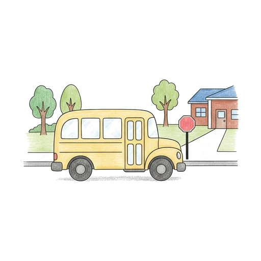 School Bus Arrival, colored example