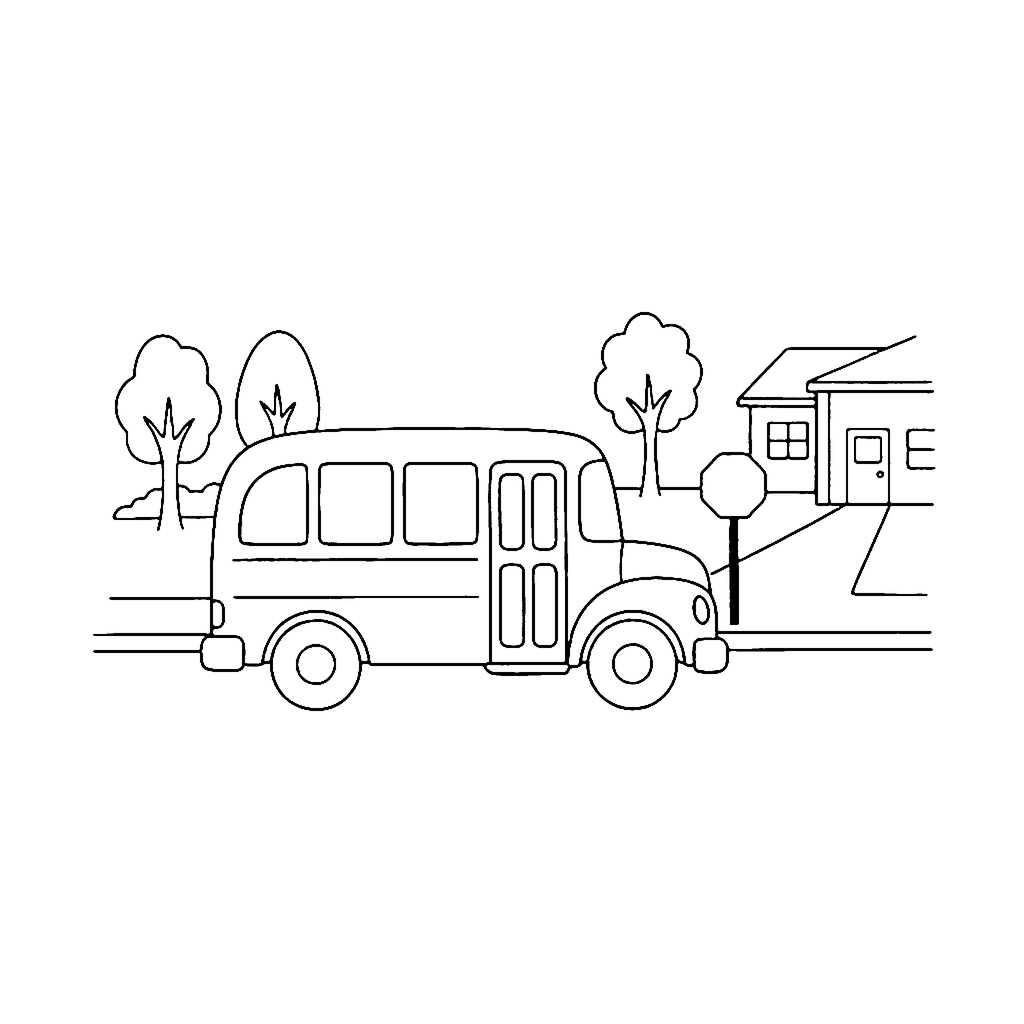 School Bus Arrival coloring page outline