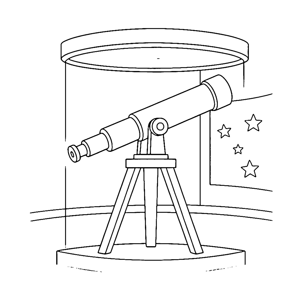 Historic Telescope Exhibit coloring page outline