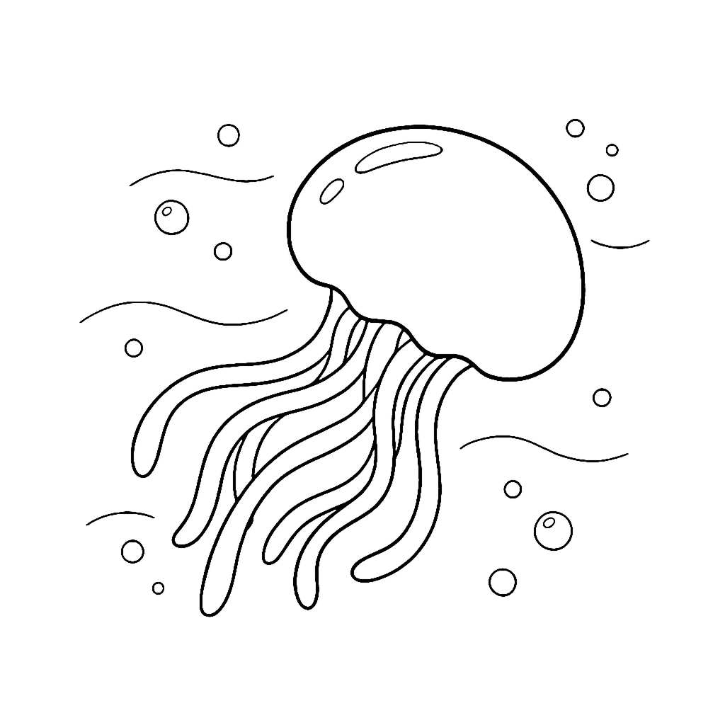Jellyfish coloring page: Jellyfish Ocean Drift, outline to print
